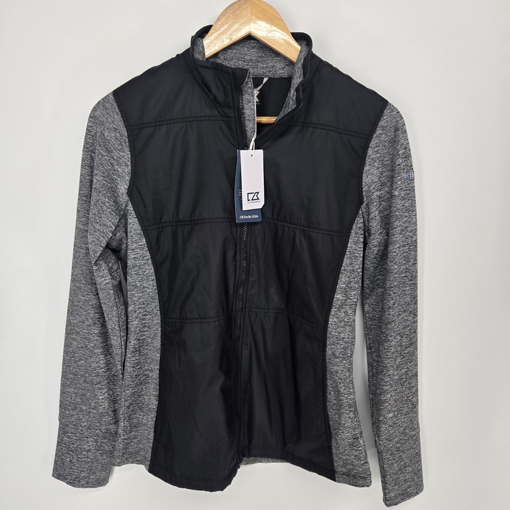 Cutter & Buck Jacket Women Medium Black Gray Hybrid DryTec Full Zip NEW